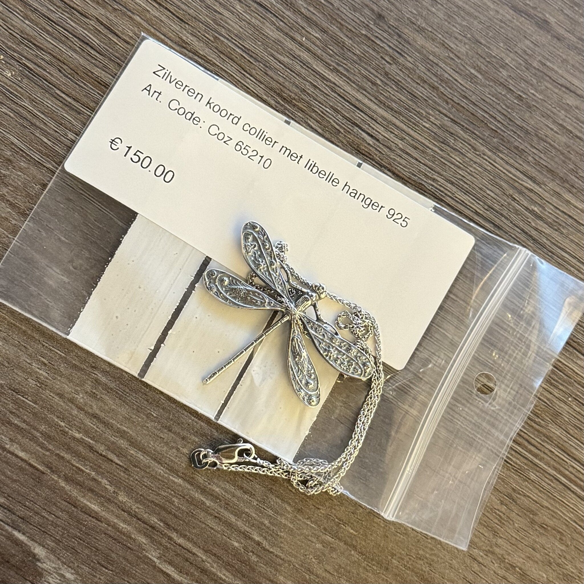 Vintage Sterling Silver Rope Necklace with Dragonfly Pendant